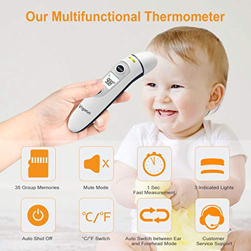 Vigorun Termometro Bambini Digitale Fronte e Auricolare Termometro Infrarossi Medicale Professionale Display a Tre Colori con Febbre Avviso per Neonati Bambini Adulti - 4