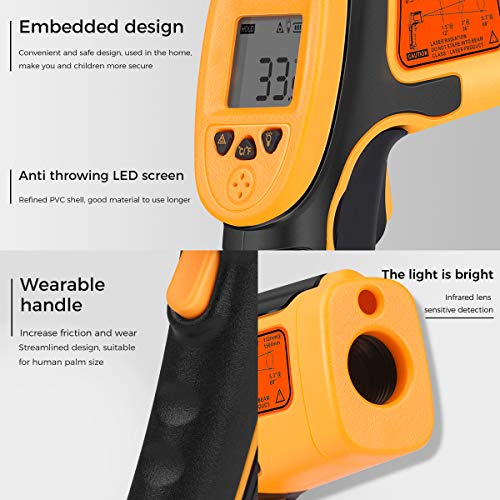 Termometro a infrarossi, termometro digitale a infrarossi laser Temperatura pistola -26 ° F ~ 1022 ° F (-32 ° C ~ 550 ° C) Sonda di temperatura per cottura/aria/frigorifero – Termometro Carne Incluso - 2