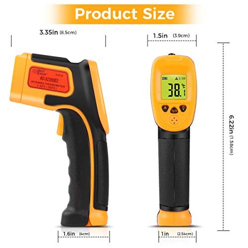 Termometro a infrarossi, termometro digitale a infrarossi laser Temperatura pistola -26 ° F ~ 1022 ° F (-32 ° C ~ 550 ° C) Sonda di temperatura per cottura/aria/frigorifero – Termometro Carne Incluso - 3