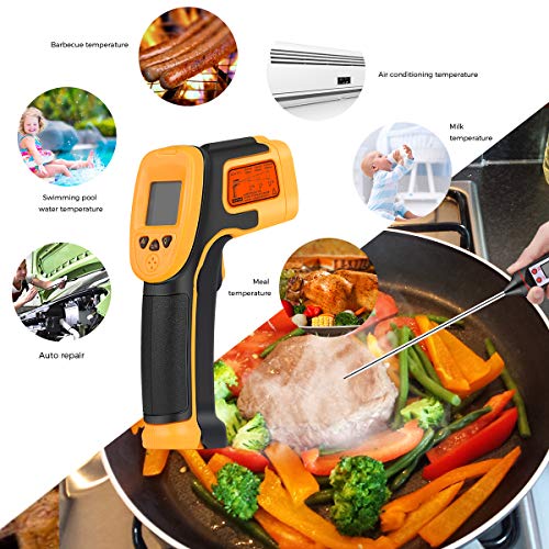 Termometro a infrarossi, termometro digitale a infrarossi laser Temperatura pistola -26 ° F ~ 1022 ° F (-32 ° C ~ 550 ° C) Sonda di temperatura per cottura/aria/frigorifero – Termometro Carne Incluso - 6