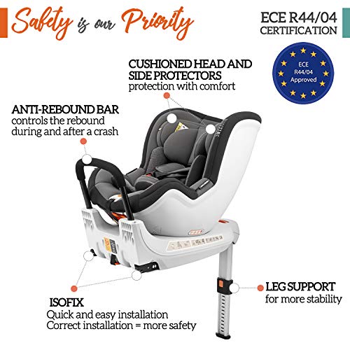 ⭐Seggiolino Auto Girevole 0-18kg, 360°, Isofix, Gruppo 0+/1, Norma ECE R44/4 (Massima Sicurezza per Bambino) – Seggiolini Auto 0+ 1, Inclinabile, Rotante con Rialzo – Seggiolino Auto Neonato e Bimbo - 2