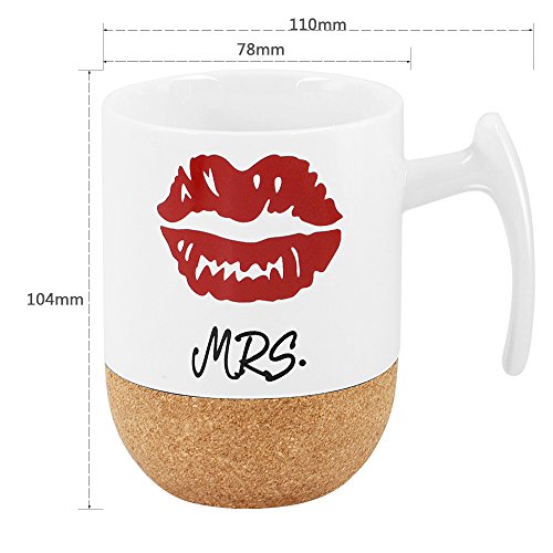 Love-KANKEI Mr and Mrs Tazze di ceramica con base in sughero – Regali di nozze/Regalo di san Valentino uomo – Set di 2/10.5 oz - 7