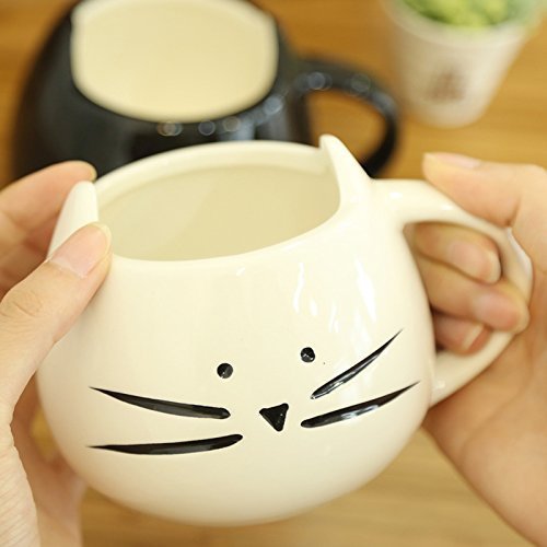Tougo 2 Pz Tazza da caffè di Ceramica, caffè e Latte Tazza Regalo Perfetta per Natale e Compleanno, Bianchi e Neri, 350ml - 4