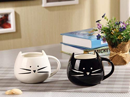 Tougo 2 Pz Tazza da caffè di Ceramica, caffè e Latte Tazza Regalo Perfetta per Natale e Compleanno, Bianchi e Neri, 350ml - 5