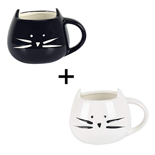 Tougo 2 Pz Tazza da caffè di Ceramica, caffè e Latte Tazza Regalo Perfetta per Natale e Compleanno, Bianchi e Neri, 350ml - 6
