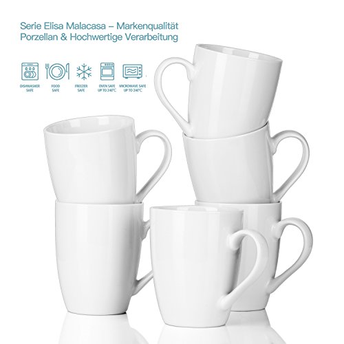 MALACASA, Serie Elisa, 6 Pezzi Porcellana da tavola in Porcellana Tazza da caffè Tazza da caffè Tazza da caffè Set da Colazione Tazza da caffè - 4