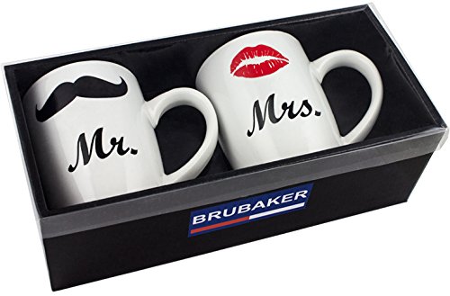 Brubaker Tazze in Porcellana con Scritta ‘Mr. & Mrs.’ con Biglietto d’auguri – Set da Due in Confezione Regalo - 4