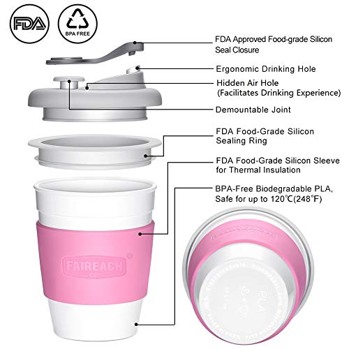 Faireach Tazza da caffè da Viaggio 340ml/12oz, Coffee To Go Cup Riutilizzabile con Coperchio da Asporto, Eco Tazze Mug Senza BPA, per Lavastoviglie e Microonde, Rosa - 2