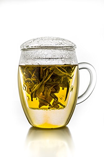 Bicchiere di tè di Creano all in one, grande tazza di tè con filtro e coperchio di vetro, 400ml - 4