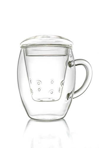 Bicchiere di tè di Creano all in one, grande tazza di tè con filtro e coperchio di vetro, 400ml - 6