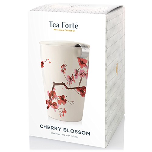 Tea Forté KATI Tazza da tè in ceramica con infusore e tappo, teiera per tè in foglie – – Fiori di ciliegio - 2
