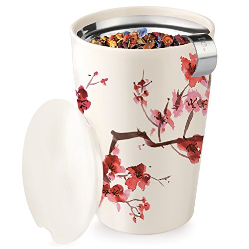 Tea Forté KATI Tazza da tè in ceramica con infusore e tappo, teiera per tè in foglie – – Fiori di ciliegio - 5