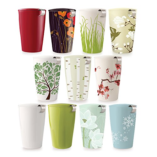 Tea Forté KATI Tazza da tè in ceramica con infusore e tappo, teiera per tè in foglie – – Fiori di ciliegio - 7