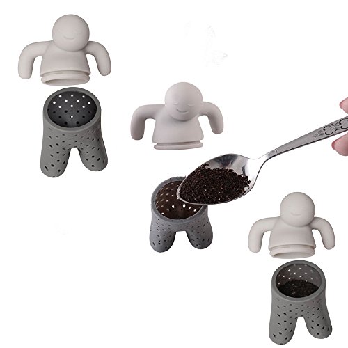 Filtro infusore per tè sfusi e tisane. Set da 2 colini da tè in silicone a forma di omino, grigio e rosa. Idea regalo per coppie. - 3
