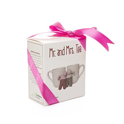 Filtro infusore per tè sfusi e tisane. Set da 2 colini da tè in silicone a forma di omino, grigio e rosa. Idea regalo per coppie. - 5
