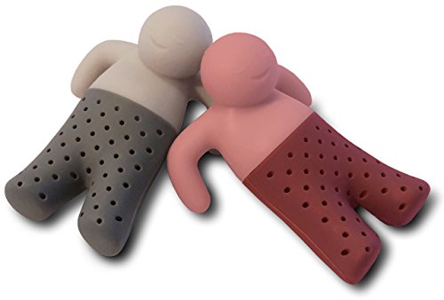 Filtro infusore per tè sfusi e tisane. Set da 2 colini da tè in silicone a forma di omino, grigio e rosa. Idea regalo per coppie. - 8