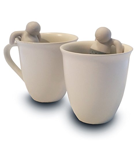 Filtro infusore per tè sfusi e tisane. Set da 2 colini da tè in silicone a forma di omino, grigio e rosa. Idea regalo per coppie. - 9