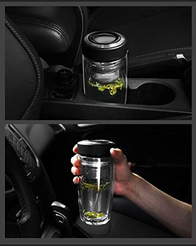 Hivexagon Bicchiere da tè da 360ml con Doppio Rivestimento, Bottiglia per infusione caffè con Filtro in Acciaio Inossidabile Perfetto per Bevande Fredde e Calde HG303 - 3